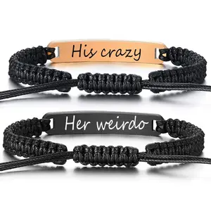 Black steel brand bracelet, handmade woven spherical magnetic suction stainless steel heart studded  couple bracelet set