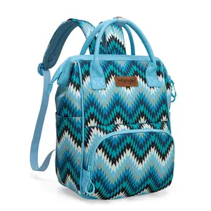 Wrangler Aztec Callie Diaper Bag Backpack New Collection Dual Sided Southwestern Style Durable Canvas with Leather Logo Top Handle Front Zippered Pocket Side Pockets Adjustable Straps