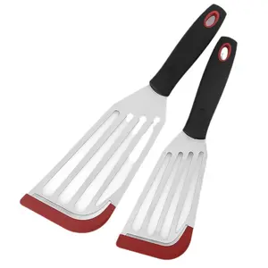Stainless Steel Spatula Set, 2 Counts/set Spatula with Silicone Edge and Handles, Kitchen Spatula for Pancake, Fish, Smash Burger and Egg