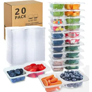 20 Sets  Snack Containers With , Double Compartment Snack Pack Containers, Portion Control, Meal Prep, Ideal For -The-Go Mini Sauce Boxes & Lunchable Snack Packs For
