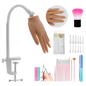 Nail Silicone Practice Hand For Acrylic Nails Training Fake Hand Nail Art Practice Tools Hand Tattooed Nail Jewelry Showcase Supplies Manicure Beginners suits