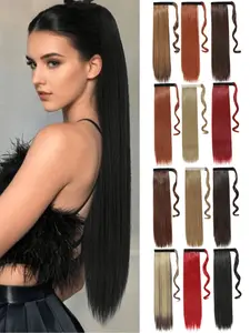 Ponytail Extension Long Straight Wrap Around Ponytail Clip In Ponytail Hair Extensions Synthetic Highlight Ponytails Hairpieces Dark Brown For Women Daily Use18/24Inch Ponytail Extension Claw