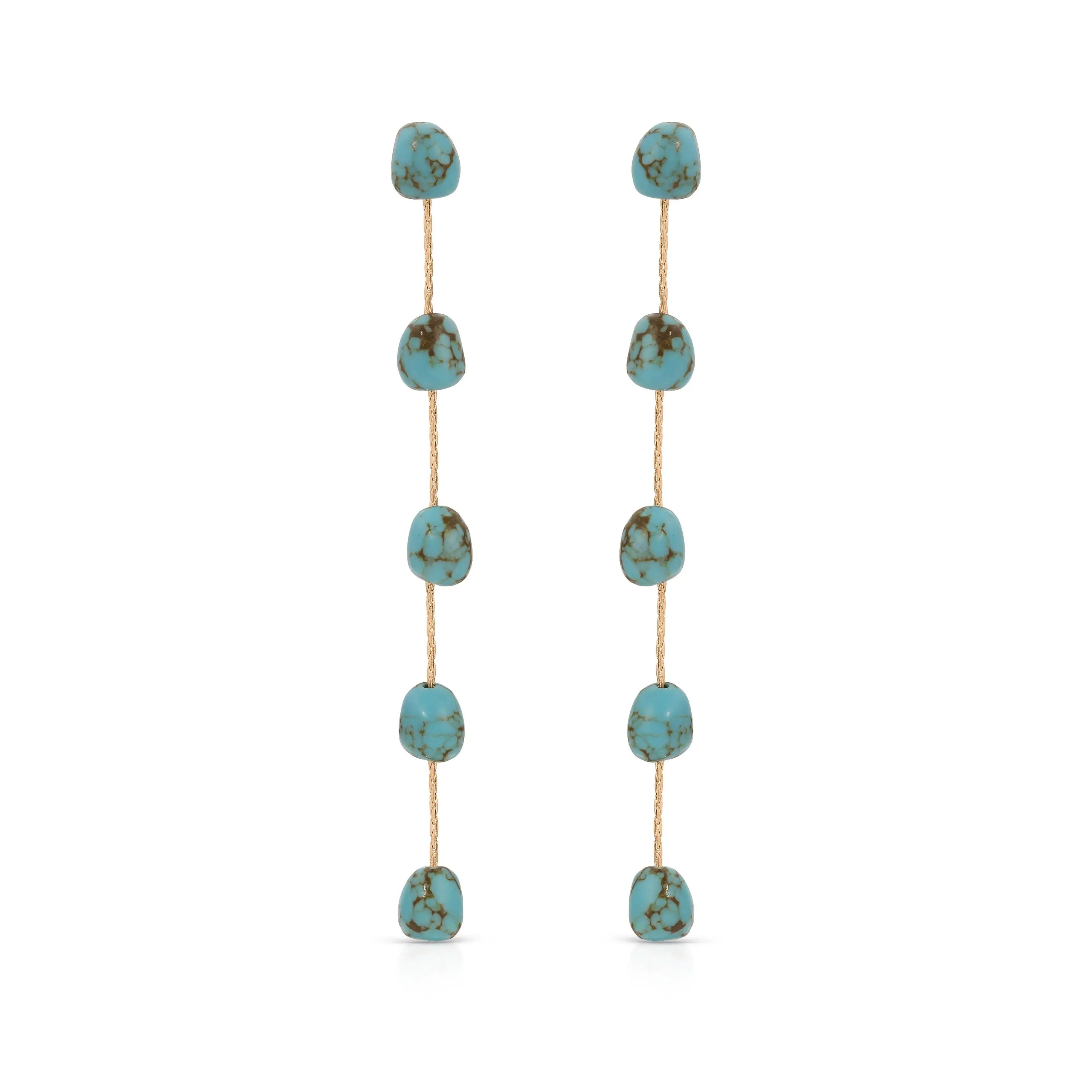 Ettika Dripping Turquoise Delicate Drop Earrings 18k Gold Plated Brass Reconstituted Turquoise 4.25 Inches Post Closure Secure Fit