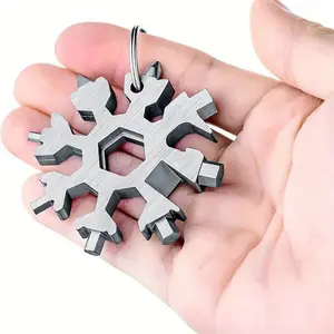 A 18 in 1 snowflake multifunctional tool, bottle opener, stainless steel multifunctional wrench, with flat head and cross screwdriver set - portable keychain multi tool, daily use, men's unique gift, Multitool