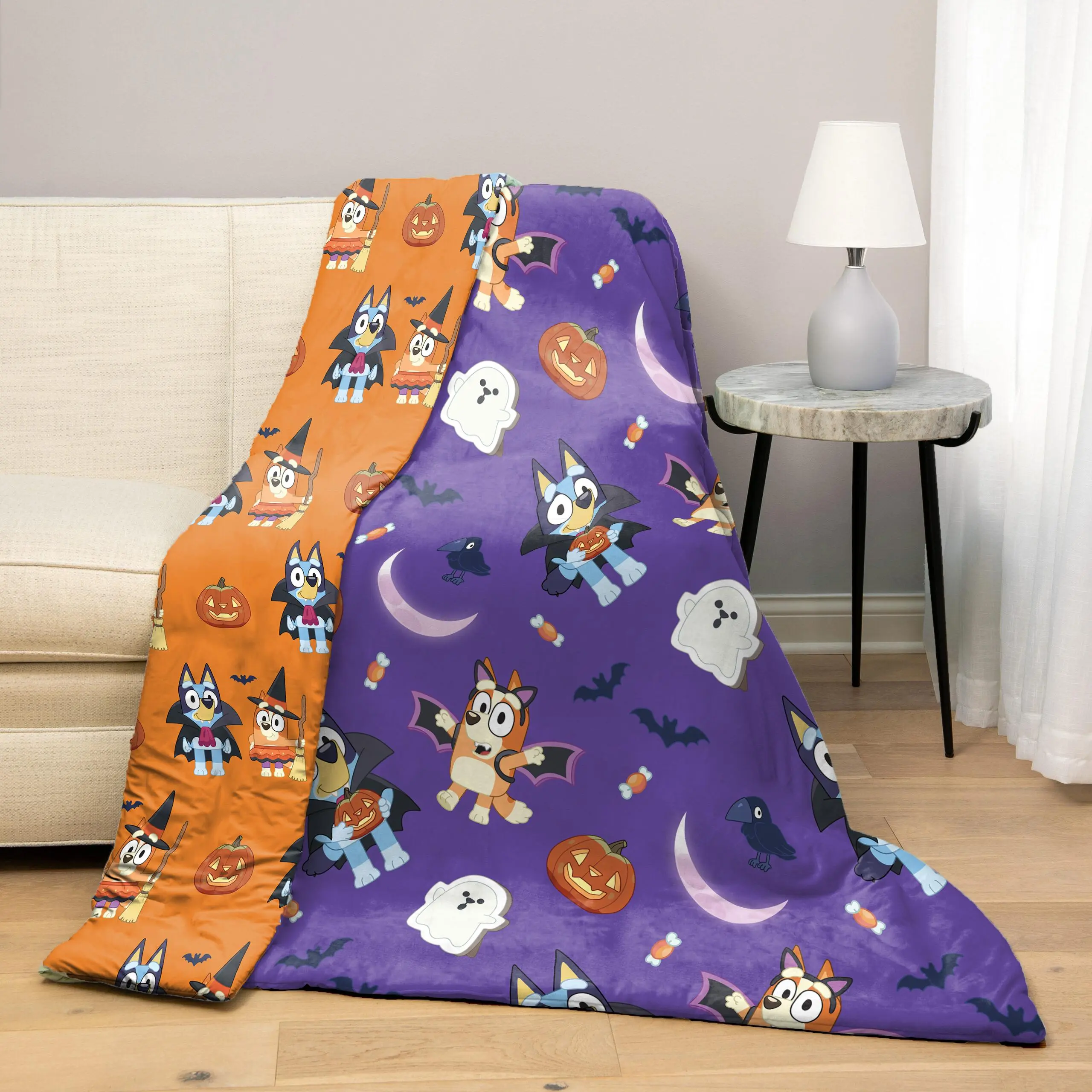 The Northwest Group Bluey Super Soft Throw Blanket - 50x70 in, Cousins Play or Moonlight Trick Design, Halloween Whimsical Children’s Fun Room Decor for Kids’ Beds, Cozy Warmth Textile for Living Spaces Sofas