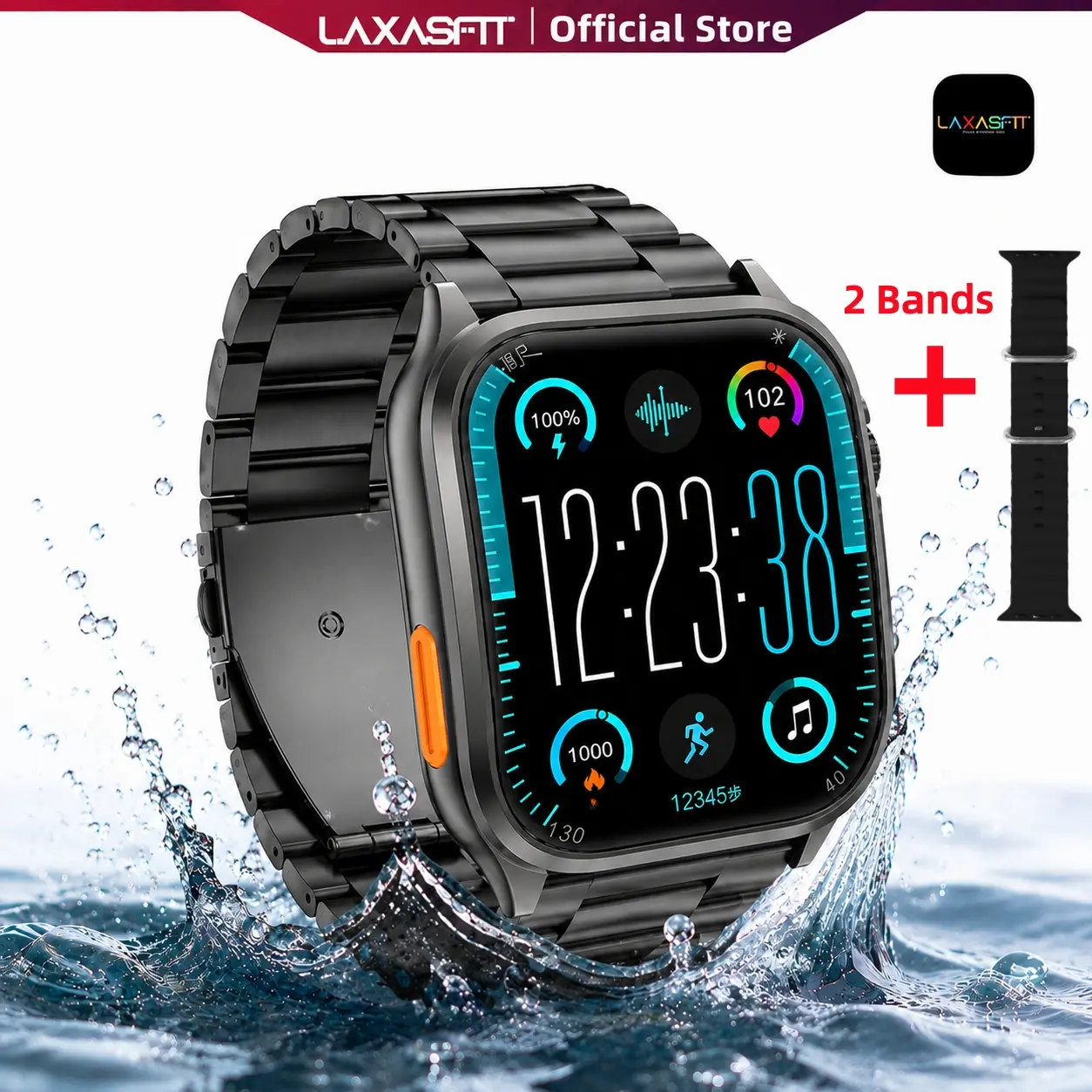 Laxasfit New Smart Watch,Bluetooth Calling,2.19" HD Curved Touch Display,Fitness Tracker,Heart Rate & Sleep Monitor,Wireless Charging,AI Voice Assistant,Compatible with iPhone & Android Wearable