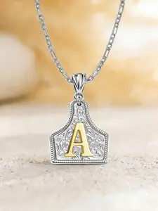 Unisex Denim Initial Letter Necklace, & Silver Color Pendant, Handmade Dual-Color Jewelry Gift, Western Style Belt Buckle Necklace