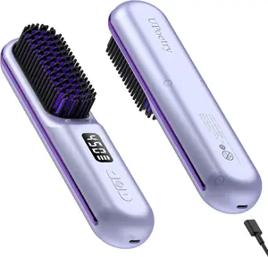 Cordless Hair Straightener Brush, Portable Mini Heated Hair Brush for Women, 9600mAh USB-C Rechargeable, Lightweight Anti-Scald Straightener for Home, Office & Travel