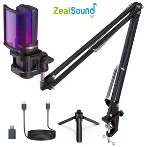 【NOT XBox】ZealSound Gaming USB Microphone, Noise Cancellation Condenser mic, RGB Microphone with Mute, Gain, Monitoring, Boom Arm, Pop Filter for Phone, PC, Computer, PS4, PS5, Mac, Streaming, Podcast