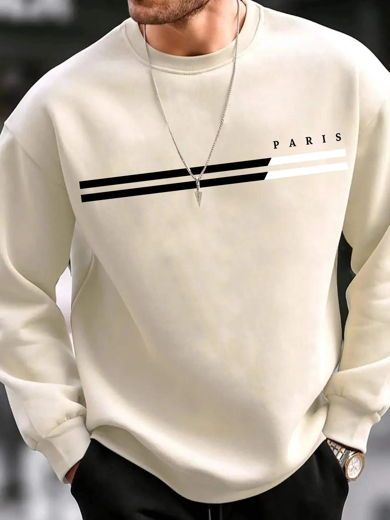 Unisex Men's Round Neck Graphic Sweatshirt, Loose Casual Drop Shoulder Long Sleeve Pullover, Going Out Outfits