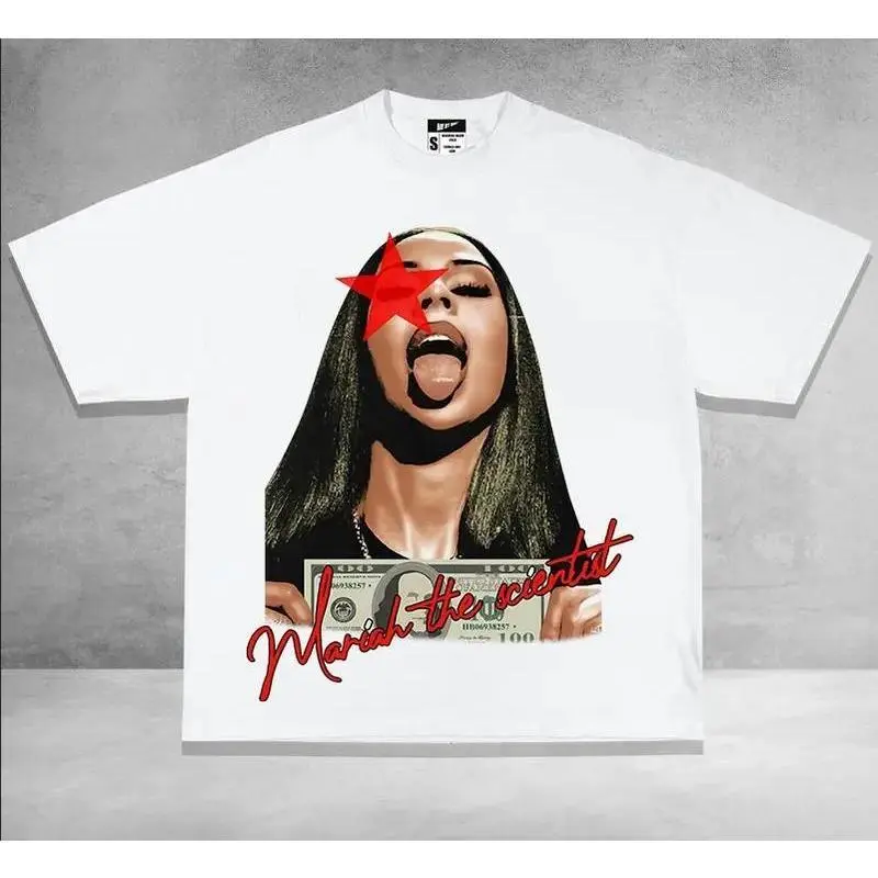 FEEGO Mariahh The Scientistt Star Red T-shirt, Music Graphic T-shirt Classic Cotton Graphic Concert T-Shirt
