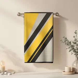 1Pc Geometric styled poster with yellow black and gray colors Bathroom Hand Towel Bath Towel, Multiple Size Microfiber Towel, Ultra-Soft Quick Dry and Absorbent Polyester Large Bath Towel, Kitchen Towels, Festival