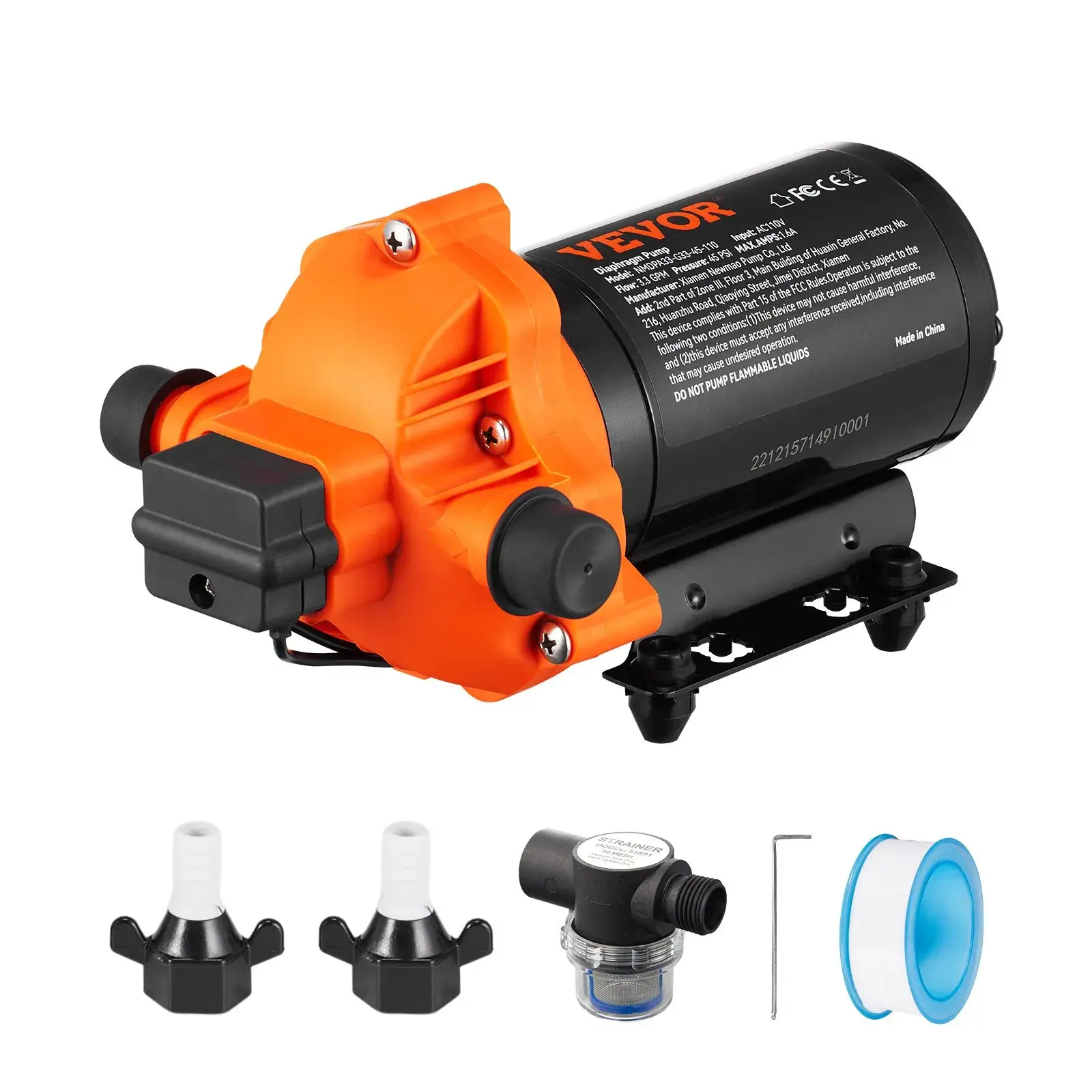 【Summerfinds】VEVOR 110V AC Self-Priming Water Diaphragm Pump3.3 GPM Flow45 PSI Rated Pressure (40-80 PSI Adjustable)1/2" MNPT Sprayer Pump with Pressure Switch for RVLawnFCC Certified