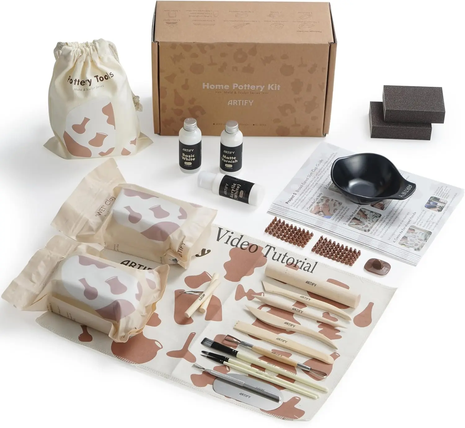 ARTIFY Air Dry Pottery Clay Kit - Beginners' Sculpting Set with Tools for Clay Art, Homemade DIY Hobbies, Handmade Gifts for Birthday Family Activities