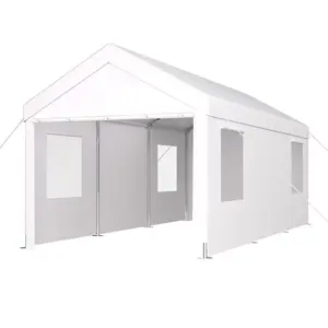 Donext Carport, 10'x20' Portable Garage with 2 Roll-up Doors, Heavy-Duty Car Canopy with 4 Vents for Car/Truck/Boat Storage, White