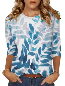 ZEAGOO Women's Casual 3/4 Sleeve T-Shirts Round Neck Cute Tunic Tops Basic Tees Blouses Business Work Tee Top