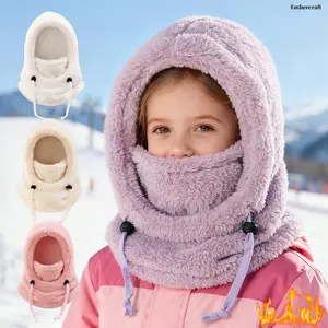 Child-Sized Winter Balaclava Thermal Insulating Hats, 3-10 Years Windproof Fleece Full Face Mask with Detachable Hood & Neck Warmer, for Skiing & Cold-Weather Outdoor Wear