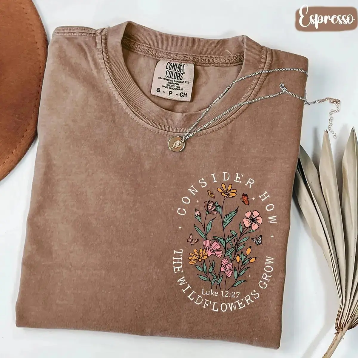 Christian Wildflower Graphic Tee, Luke 12:27 Scripture Shirt, Faith-Based T-Shirt, Inspirational Church Outfit- Cute T-shirts-mama shirts