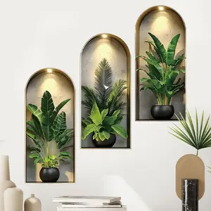 Potted Plant Leaf Waterproof Wall Sticker, PVC Self-Adhesive Removable Decorative Decal for Living Room Bedroom TV Wall, Hide Ugly Areas, Home Decor