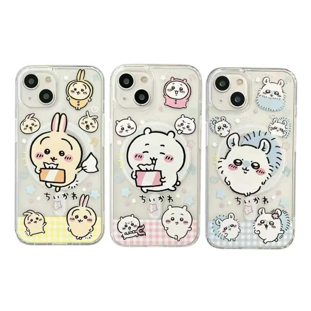 Cute Chiikawa Hachiware Usagi ‌   Momonga Unique Artistic Transparent Magnetic Kawaii Phone Cases for IPhone 17 Promax Pro Air 16 Plus 15 14 13 12 11 Clear TPU Shockproof Protective Cover Gift For Birthday Christmas, Accessories, Cellphone