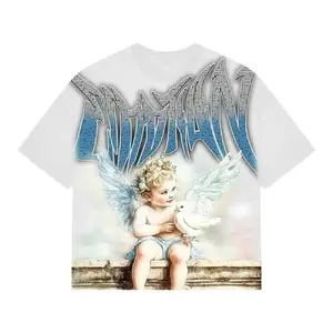 Mixed Emotion Dove Spirit Tee – White No Rhinestone Graphic Streetwear Oversized T-Shirt 2025