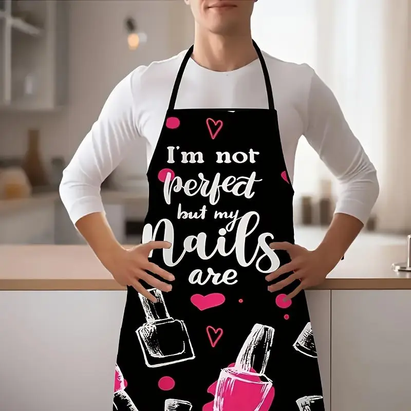Nail Polish Print Apron, Polyester 100% Woven Fabric, Durable & Stylish Kitchen Apron, Work Apron for Barbers, Manicurists, Cooking & Baking Professionals, Kitchen Cooking Aprons