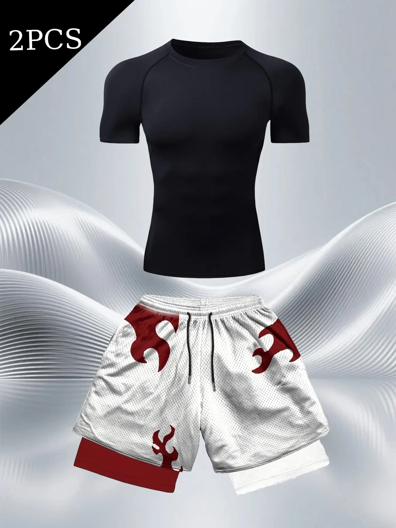 Men's 2-Piece Set: Round Neck Slim Fit T-Shirt & 3D Print Sport Shorts, Breathable Quick-Dry, Adjustable Waist, Pockets, activewear workout set, Ideal for Fitness, Fitness Sportswear Set, Fitness Clothing, Exercise Clothing Set