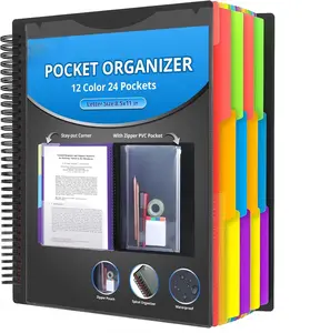 24 Pocket Plastic folders with Pockets, Multi Colours Pocket Folder Binder with Dividers, Office Organizer Folder Letter Size School Supplies