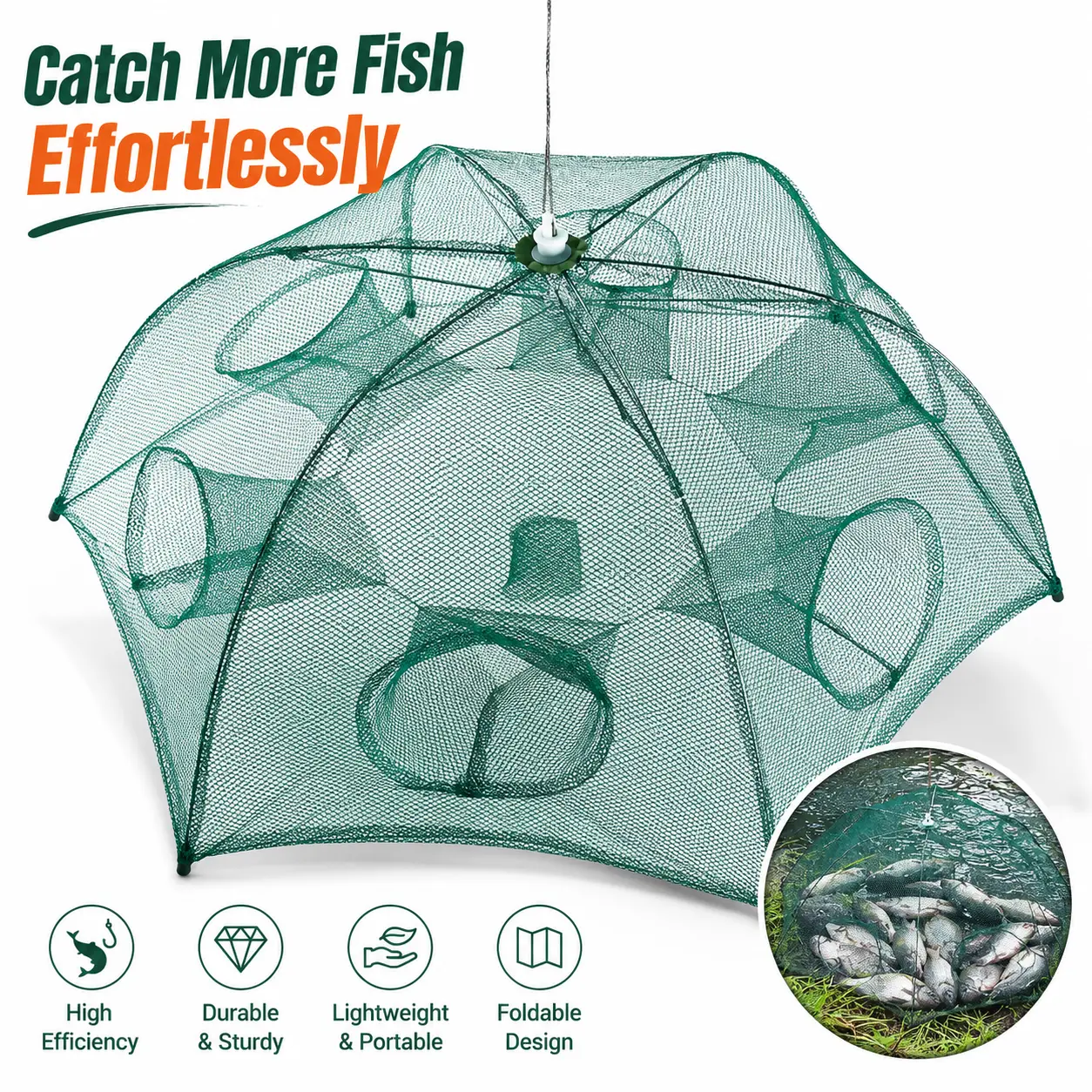 6 Sides 6 Holes Automatic Fishing Bait Trap Net, Portable Foldable Mesh Trap for Shrimp Crab Minnow Crayfish-1816