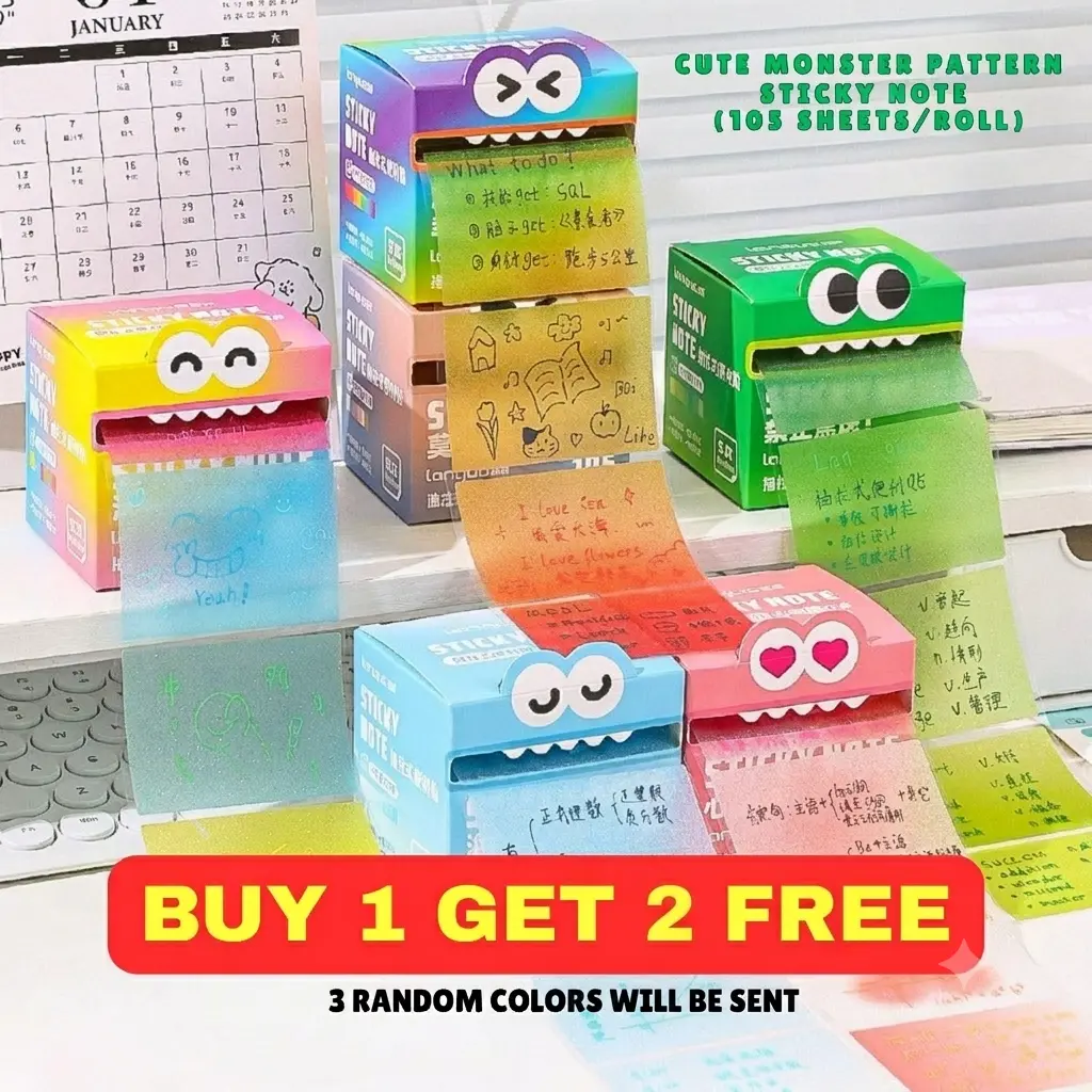 Halloween fall Gift Mother's Day Gift 2026 2 PACK  DESIGN Cute Monster Pattern Sticky Note 105 Sheets Roll Funny Pastel Animal Post It Notes Self Adhesive Cartoon Memo Pads Vibrant Gradient Design Easy Memo Pads Buy 1 Get 1 Free 2 Colo-rs Will Be Send