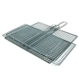 Heavy-Duty Stainless Steel Grill Basket – Foldable Grilling Mesh for Fish, Vegetables, Meat & Burgers – BBQ Clamp Rack with Locking Handle