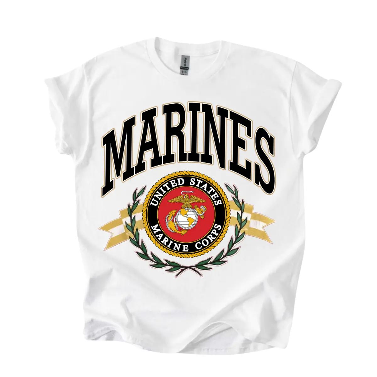 USMC Marines T-Shirt, Military Graphic Tee With United States Marine Corps Seal Laurel And Banner Print, Veteran Style Shirt, Front Graphic Print Tee, Marine Corps Gift For Veterans Family Men And Women