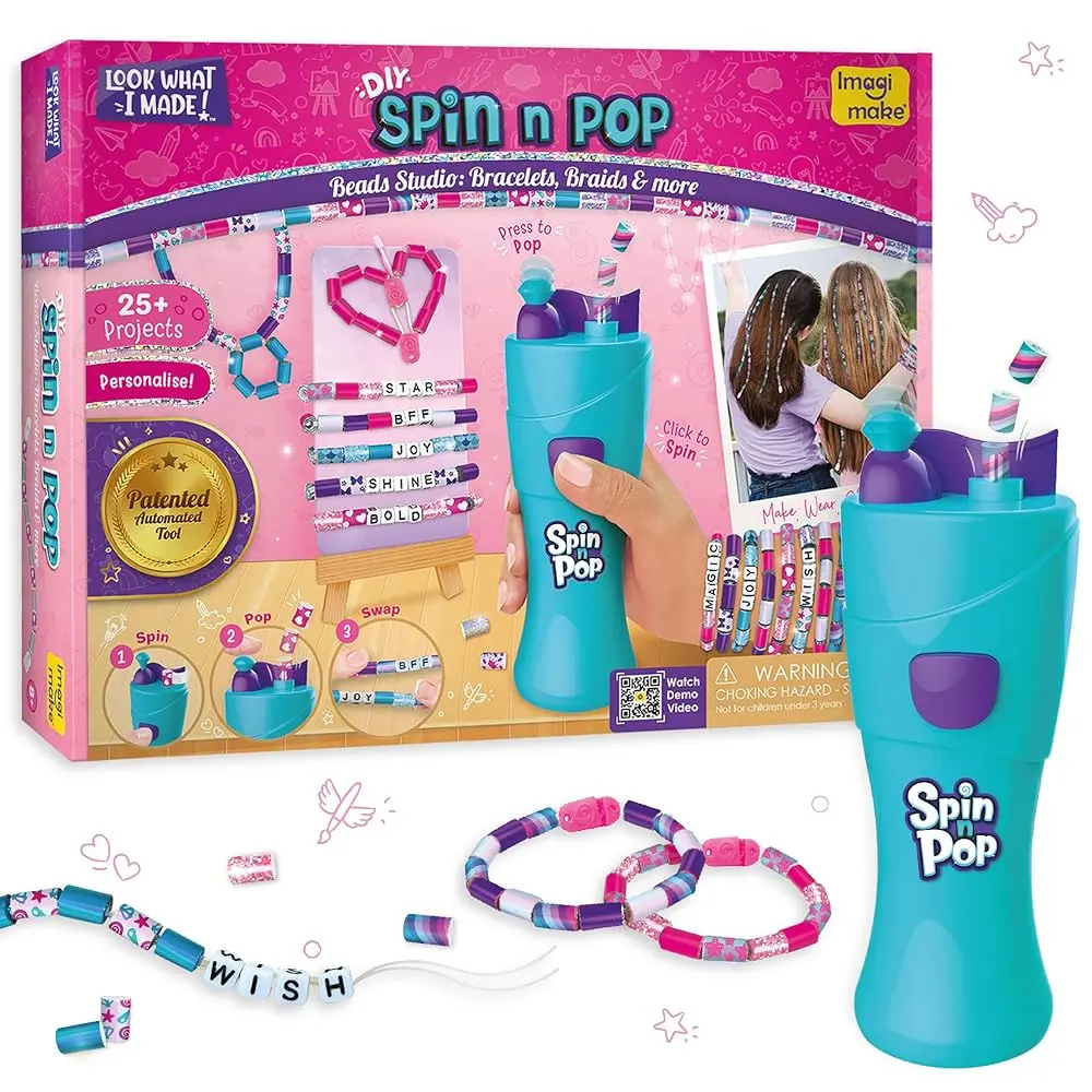 Imagimake Spin n Pop DIY Bracelets And More | Electric Bracelet Maker Craft Kit for Girls | Create 25+ Accessories