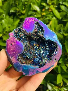 1pc Natural Titanium rainbow Agate Geode, Agate vug,Quartz crystal cave,Home Decoration, Home Ornament, Mineral Specimen, Reiki Healing, Crystal Gifts