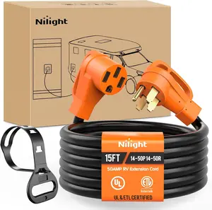 Nilight 50A 15FT RV EV Extension Cord, 250V Heavy-Duty 6/3+8/1 Gauge Pure Copper STW Wire, UL ETL Listed 4-Prong NEMA 14-50P 14-50R 50F/50M Cable, for RVs, EVs, Outdoor Use
