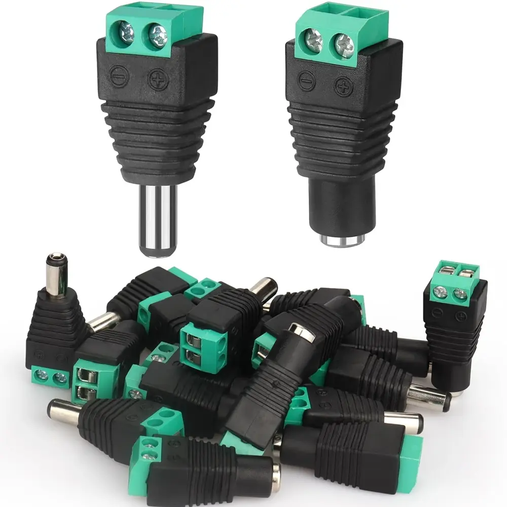 5/10/25 Pairs of 12V 5A DC Power Plug Connectors (5.5mm X 2.1mm) for LED Light Strips, Lighting, CCTV Cameras, Security Systems, Etc. Installation Durable Cylindrical Adapter Plugs