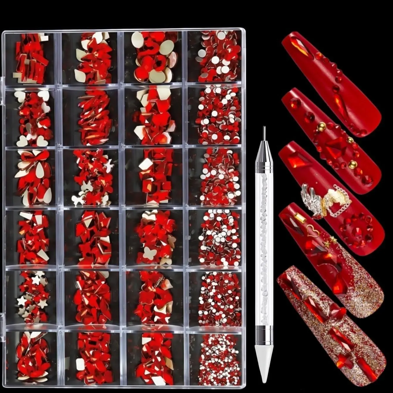 24 Grids Rhinestone Nail Art Decoration Kit, 1 Box Mixed Color DIY Nail Art Decoration, Crazy Nail Art, Nail Art Decoration Kit for Women & Girls, Glitter Rhinestones, Nail Art Supply