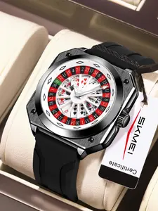 Skmei Punk Casino Watch, Cool Rotating Luxury Casual Men's Roulette Watch, Analog Quartz, Mineral Glass, Alloy Case, All Seasons