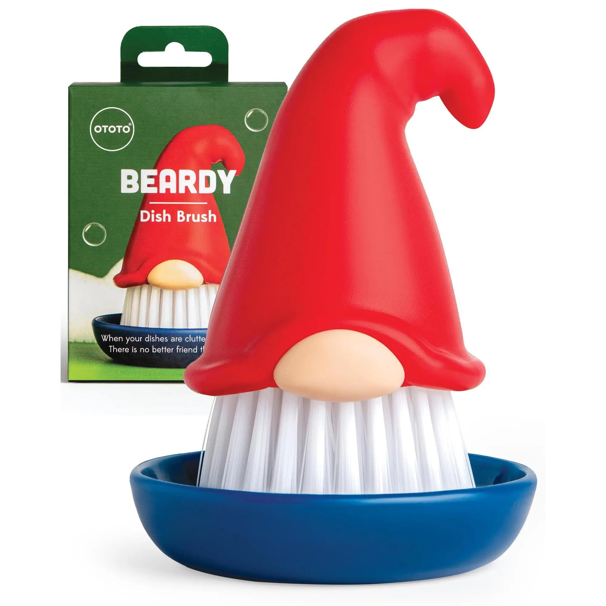 OTOTO Beardy Dish Brush - Cute Scrub Brush for Dishes - Cleaning Brush for Cookware - Perfect Kitchen Gadget Gift Idea Household Items Blue So Cute Sc