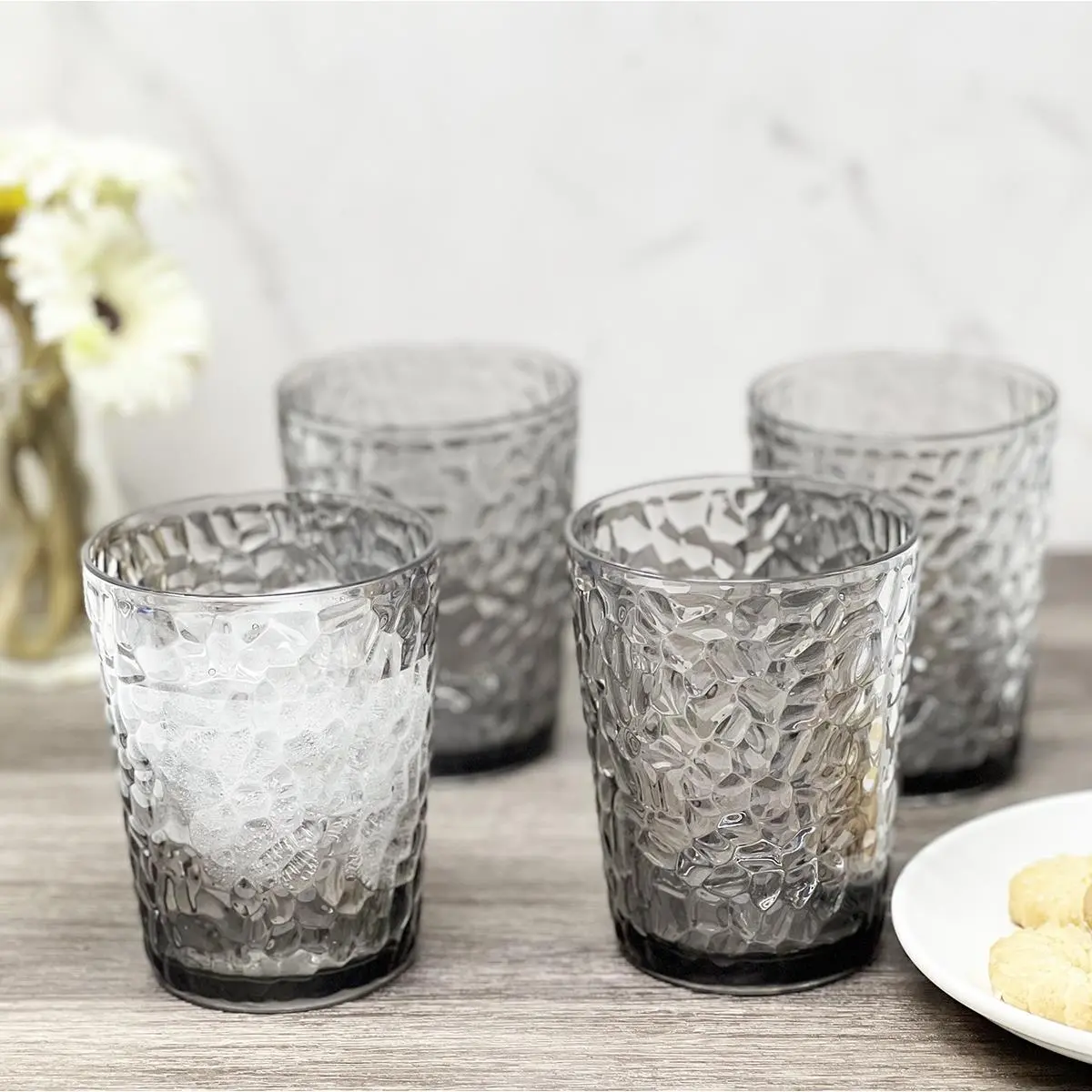 LeadingWare AS-3601GY FDA-Approved Reusable Acrylic Shatterproof 16oz Cups, 4-Piece Stackable Cylindrical Glassware Drinkware Tumbler Set, Indoor/Outdoor Use, Blue