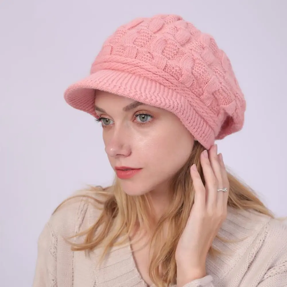 Women Beret Knitted Wool Acrylic Double Layer Stylish French Winter Hat Amazon.com: Nawati Flower Women Beret, Double Layer  main image 4
