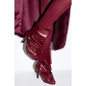 AZALEA WANG BIRDSONG BURGUNDY SNAP OPEN TOE STILETTO BOOTIE