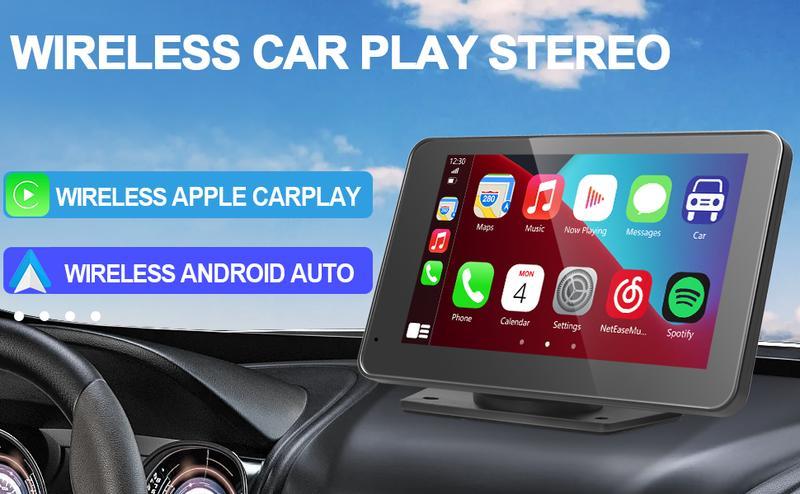 Paslda-2026 Portable Carplay Screen 7-Inch IPS Touchscreen with Landscape & Portrait Modes Wireless Carplay Android Auto Suction Mount Mirror Link HD Touch Easy Install Rear View Camera Compatible with Most Cars