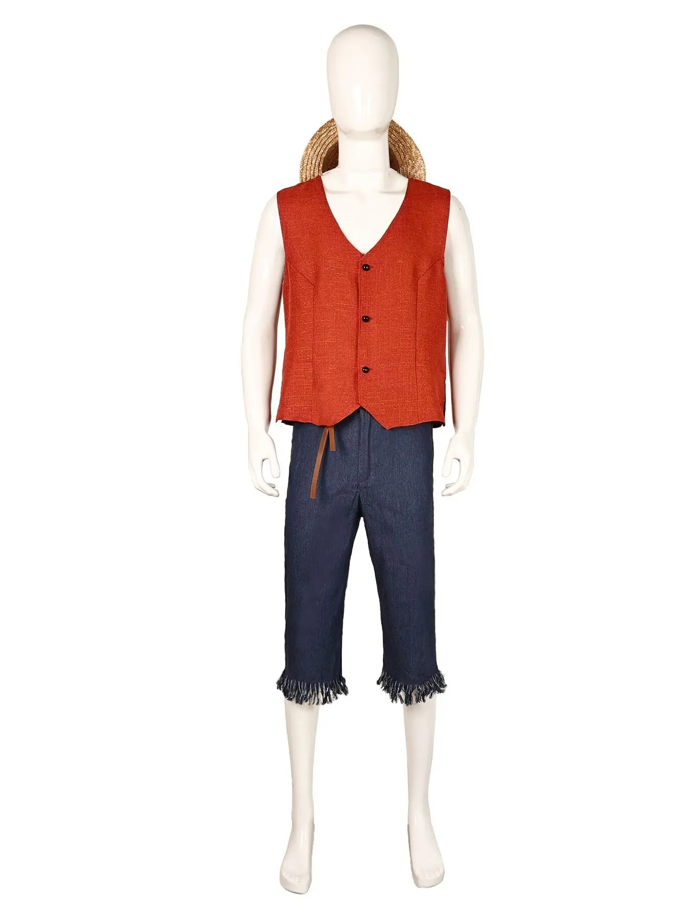 Luffy Cosplay Monkey D Luffy Costume Set Red Vest Shorts Hat Rope Anime Outfit Adults Men for Halloween Party Clothes Accessories