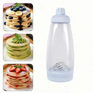 Pancake Batter Mixer Dispenser Bottle, Portable Hand Shake Mixing Bottle with Stainless Steel Stirring Ball, BPA Free Food Grade Measuring Cup, Leak Proof Easy Clean Kitchen Baking Gadget for DIY Breakfast, Waffle, Crepe & Kids Pancake Art