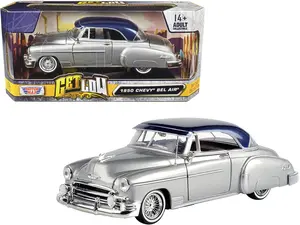 1950 Chevy Bel Air Lowrider Silver Metallic with Blue Metallic Top Get Low Series 1/24 Diecast Model Car by Motormax