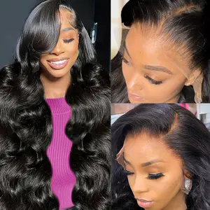 Bling Hair 13x6 Body Wave Transparent Lace Front Wigs Human Hair Pre Plucked 180 Density HD Lace Frontal 13x4 Drawstring Glueless Wigs with Baby Hair for Women 16-36Inch