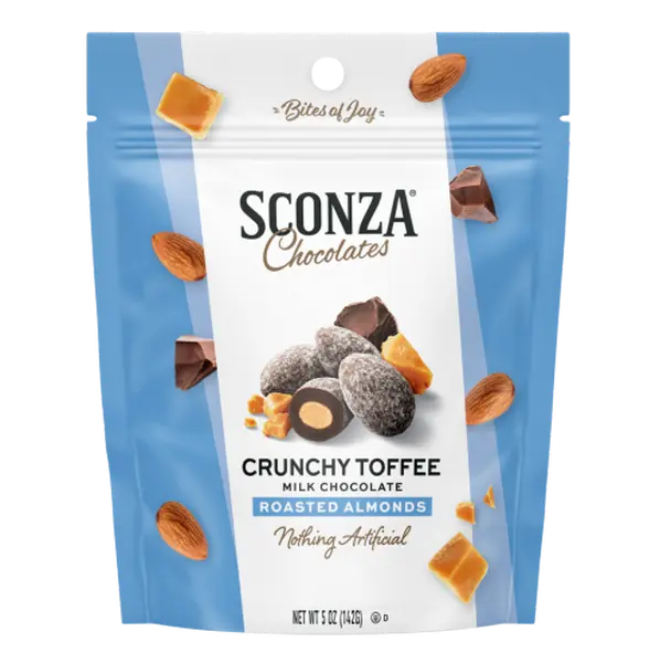Sconza Crunchy Toffee Milk Chocolate Almonds 5 oz 6 ct Peg Bag
