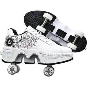 Yousulun Deformation Roller Shoes, 4-wheel Roller Skates for Indoor/ Outdoor, Double-row Roller Skate Shoes for Adult, Multi-functional Sneakers, Unique Birthday Gift Sport Adjustable