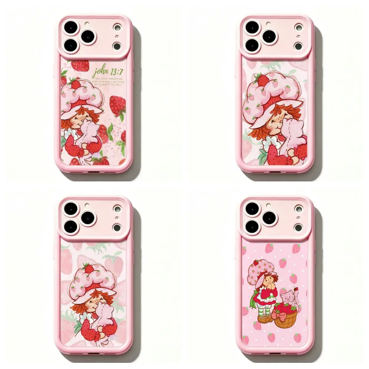 Pink Strawberry Sh0rtcak3 Phone Case Cute Retro Girl Strawberry Print for iPhone 17 16 15 14 13 12 11 Mini Air Plus Pro Max Shockproof Protective Soft TPU Cover Birthday Gift for Her